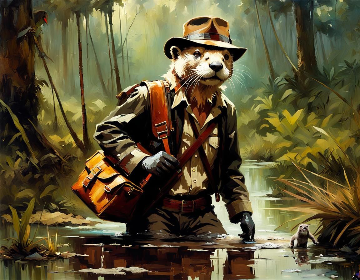 Adventurer Otter Crawling Through a Swamp, Matte Painting