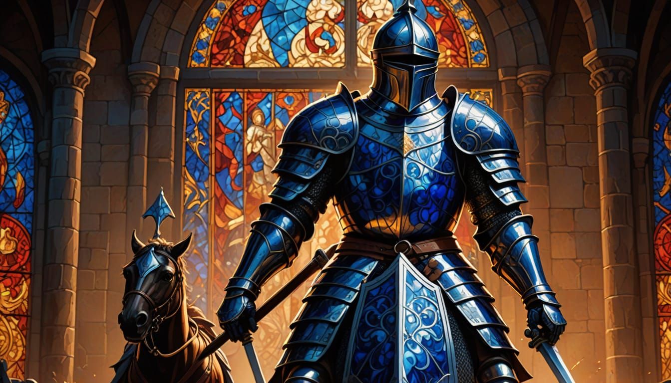 Knight in Sapphire Stained Glass Armor