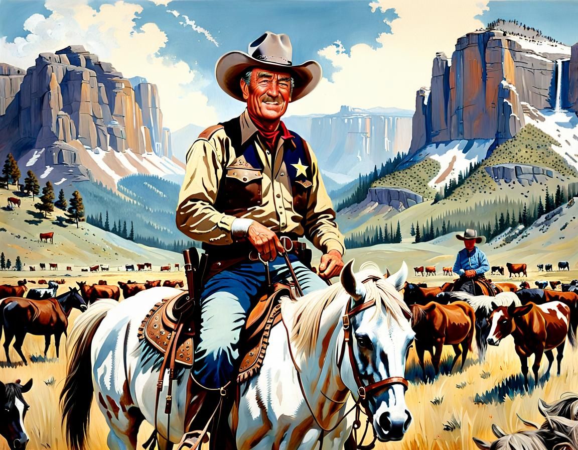 Weather-Beaten Sheriff on Appaloosa in Rockwell Style