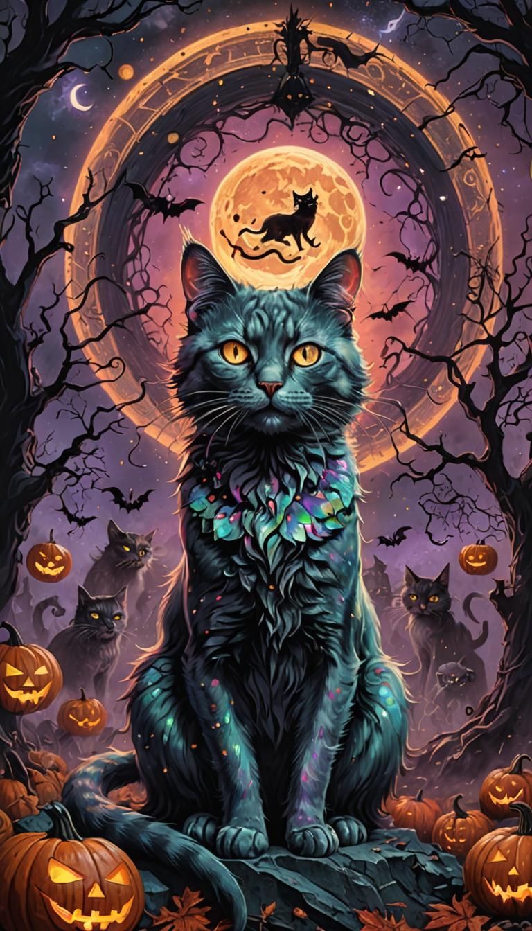 Halloween Cat Pinup in Cosmic Horror Illustration