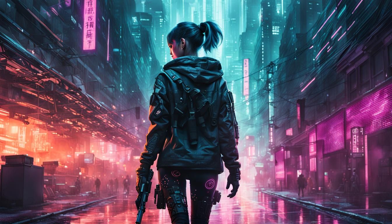 Cyberpunk Woman Walks Towards the Light