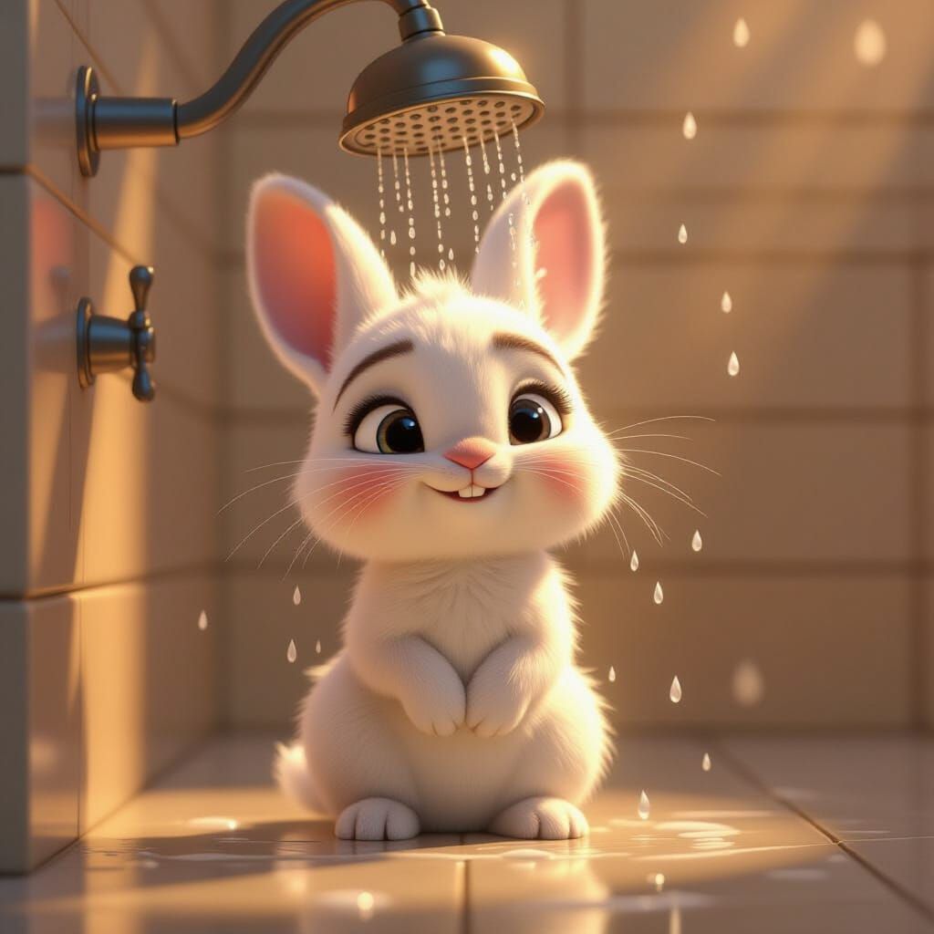 Fluffy Baby Rabbit Showers in Zootopia Animation Style