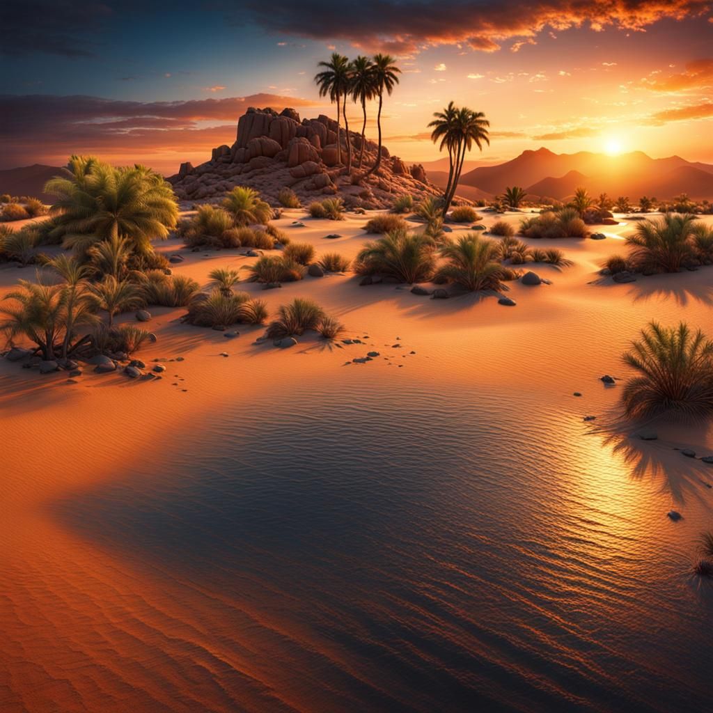 Hyperrealistic Desert Island Sunset in HDR
