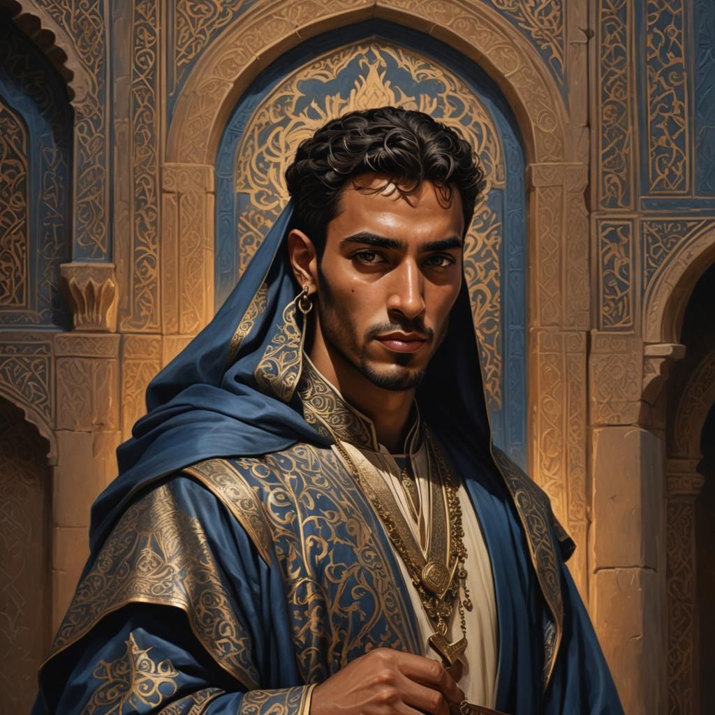 Arab Priest in Medieval Robes, Hyperrealistic Concept Art