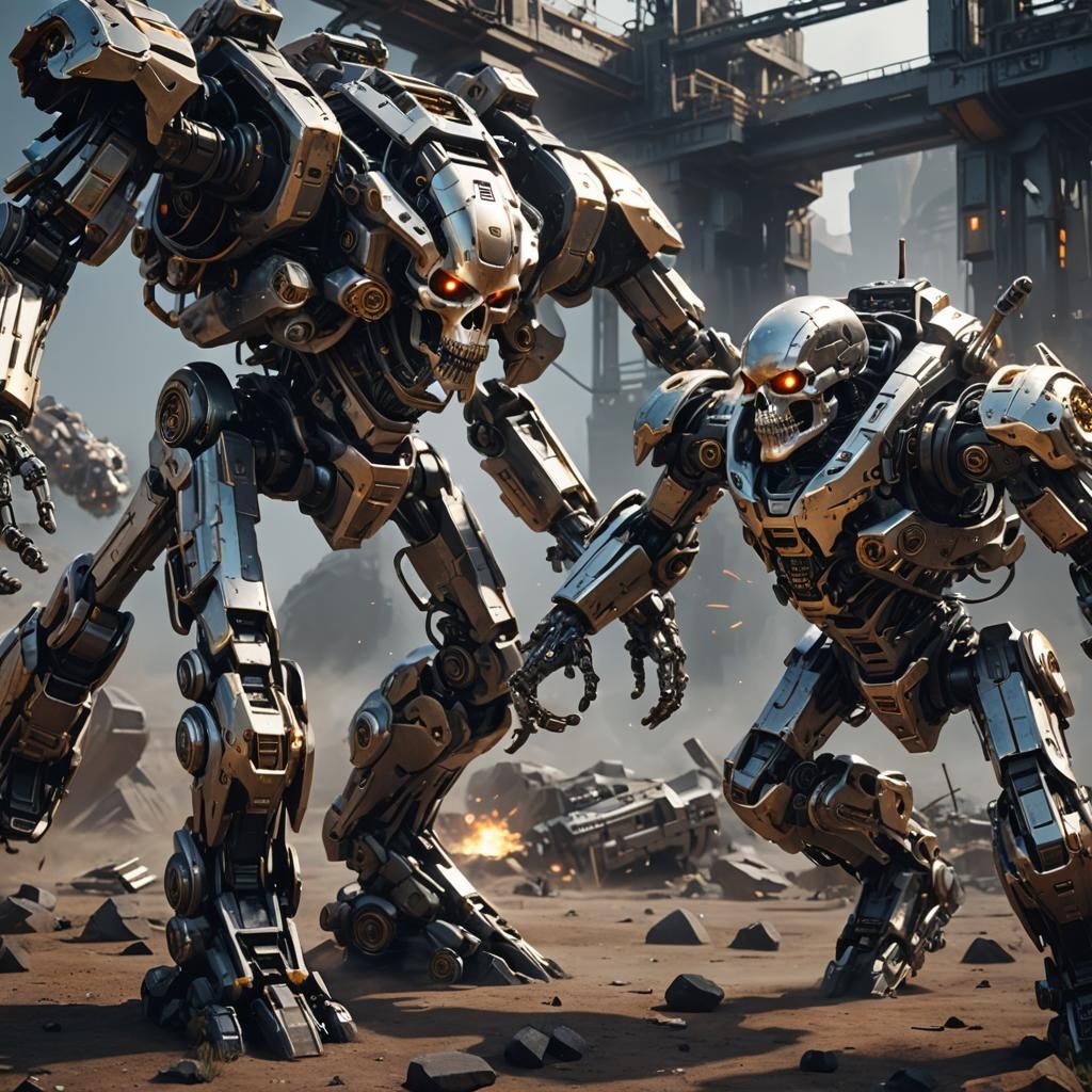 Skull Mechs Fighting: Epic Sci-Fi Battle