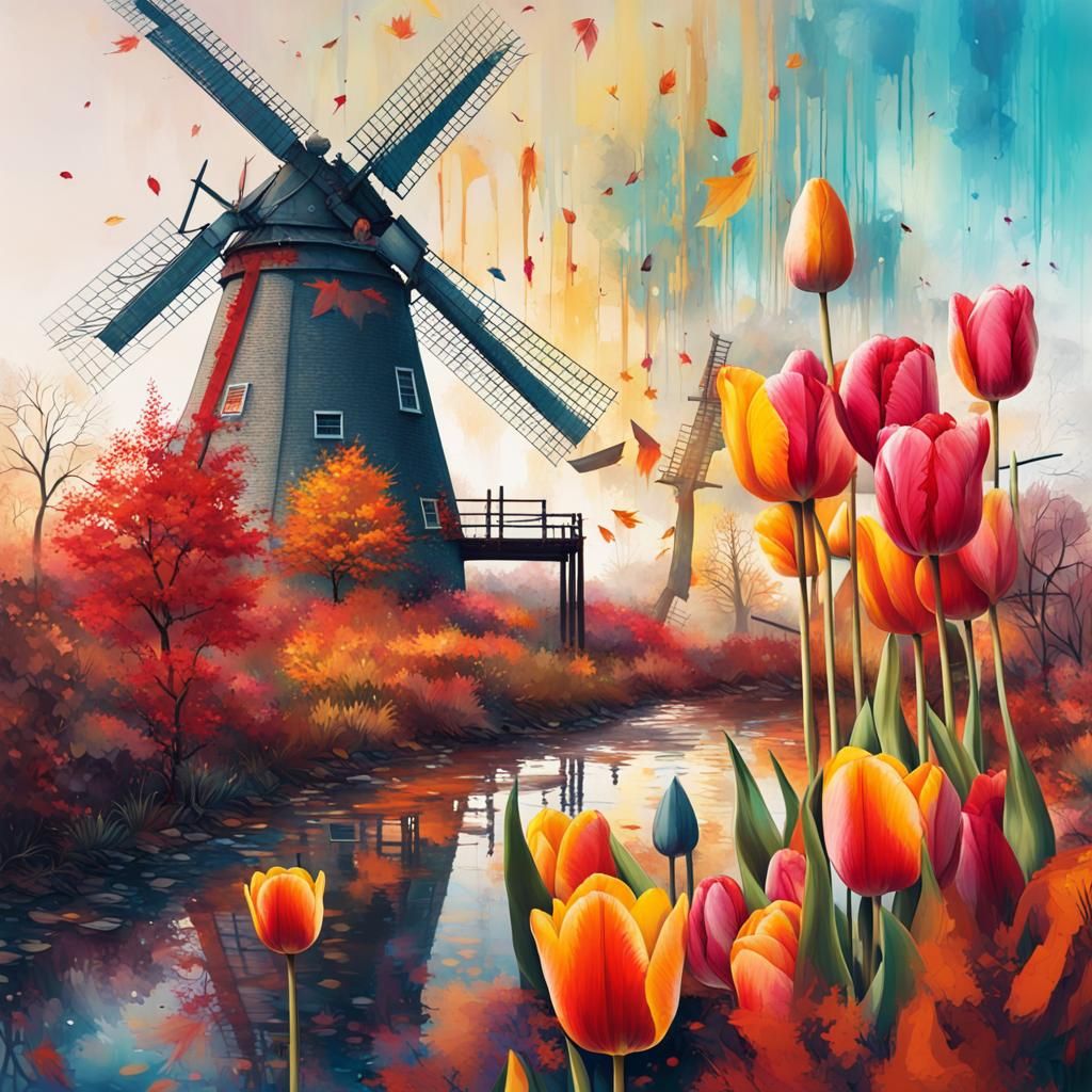 double exposure The windmills of your mind, autumn leaves an...