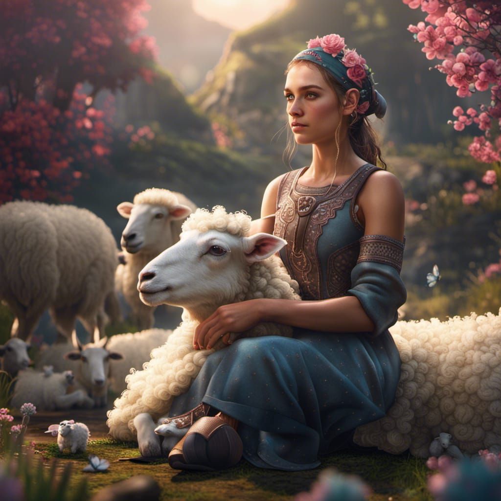 Girl with Sheep: Detailed Matte Painting