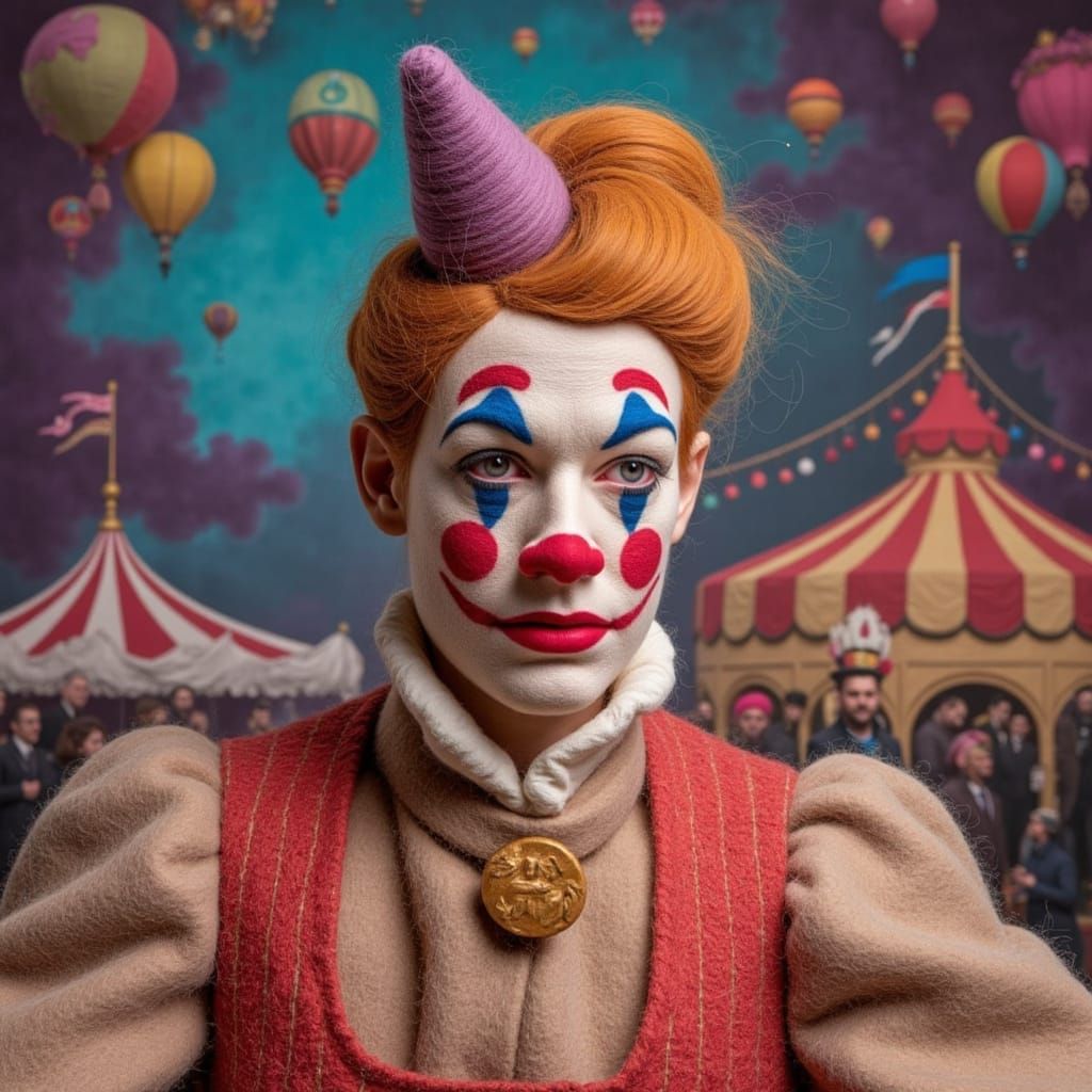 Whimsical Wool Clown Under the Big Top