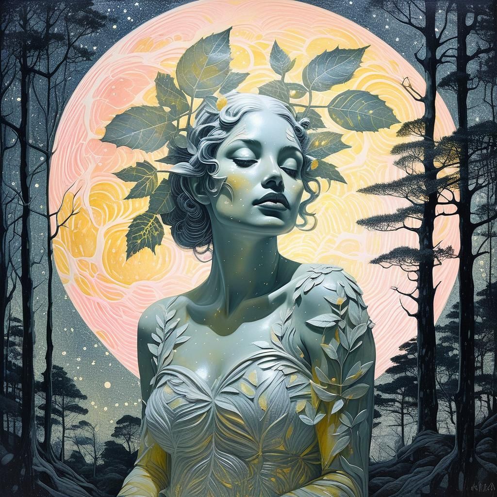Moonlit Forest Nymph in Surreal Impasto Style
