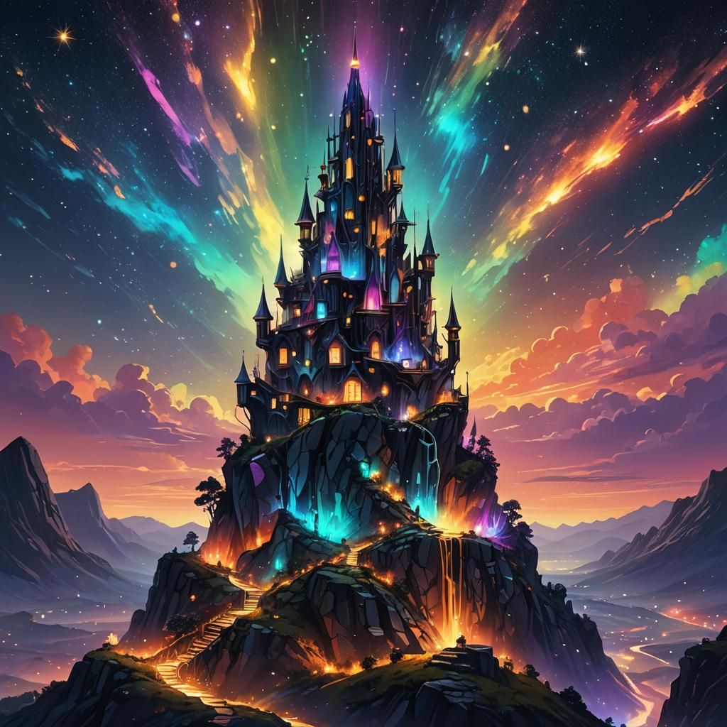 Dreamy Mythical Landscape with Glowing Structure