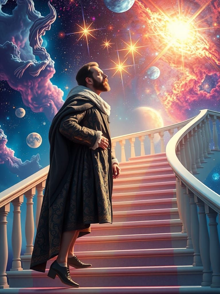 Galileo Ascends to the Cosmos: Dreamlike Digital Art