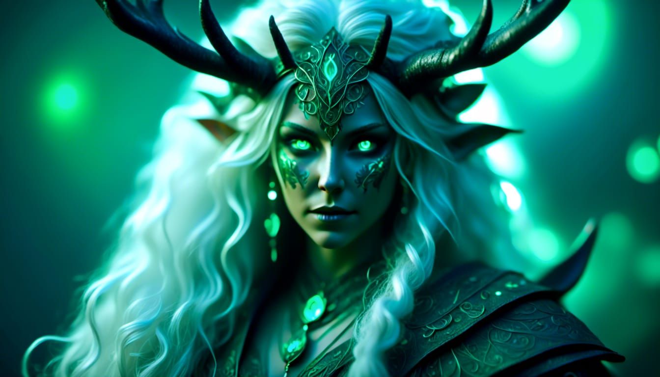 Tiefling Portrait in Hyperreal Style with Tribal Robes