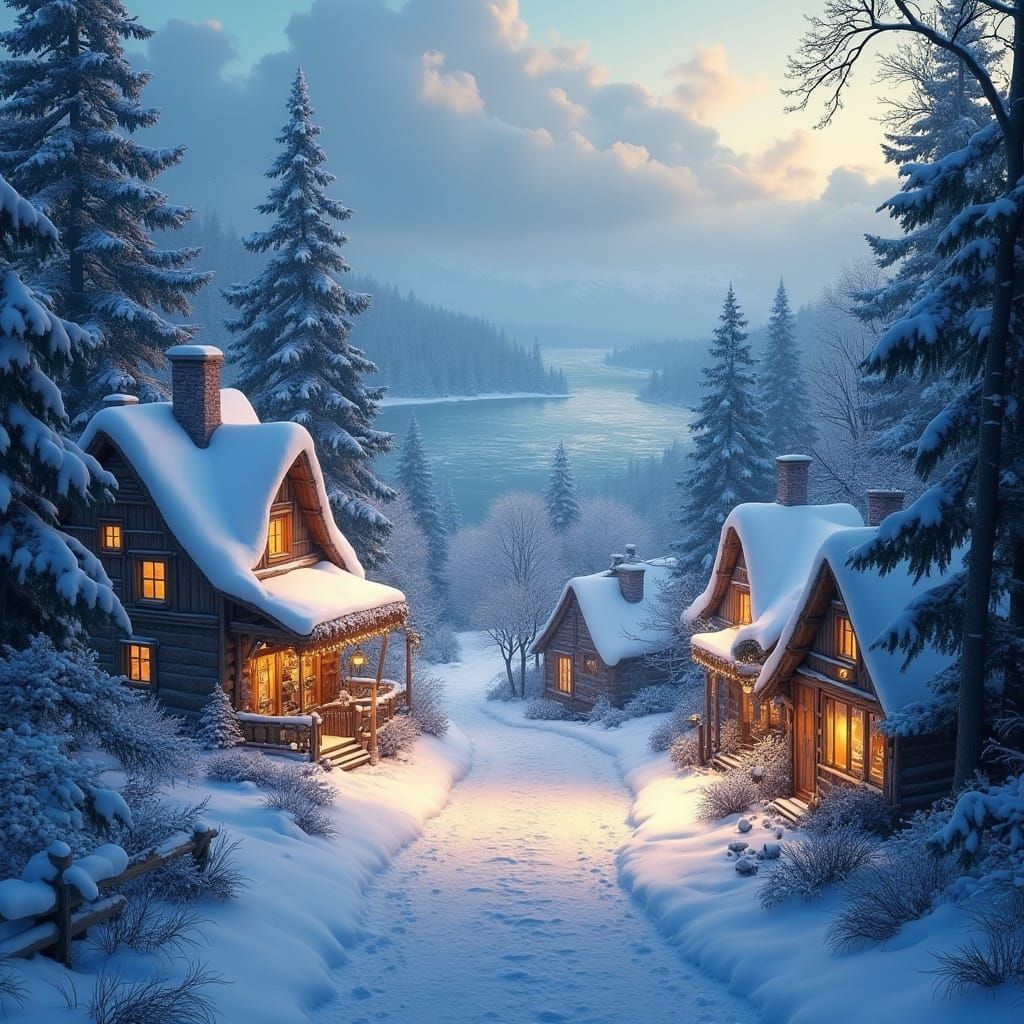 Winter Village Scene in 8K Unreal Engine 5 Style