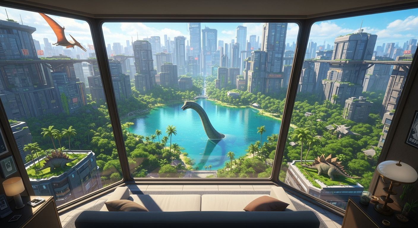 Neo-Futuristic Cityscape Inside Luxurious Bunker Suite