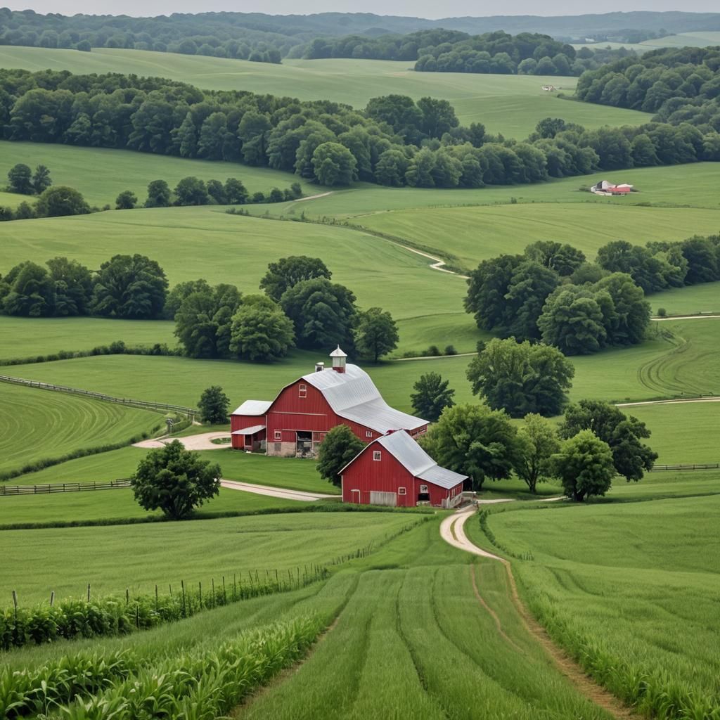 Pennsylvania Barn with Lightning Over Cornfields