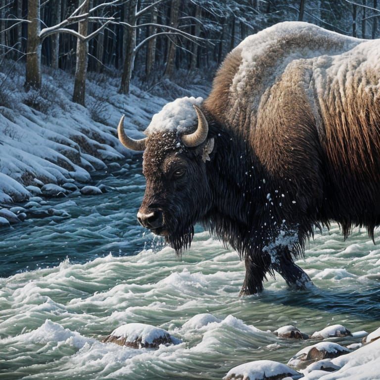 Bison in Majestic Winter Landscape