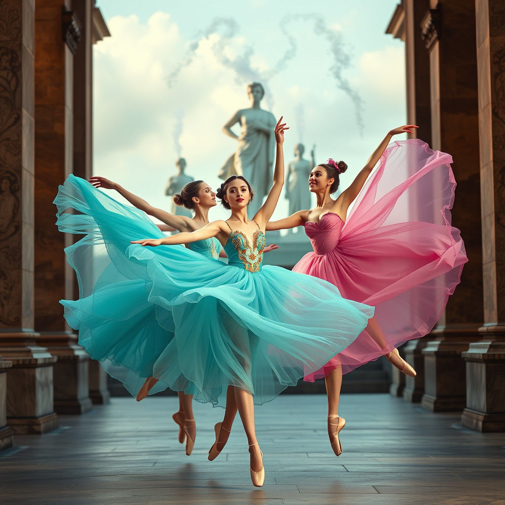 Ballerinas in Turquoise Tutus, Surreal Art