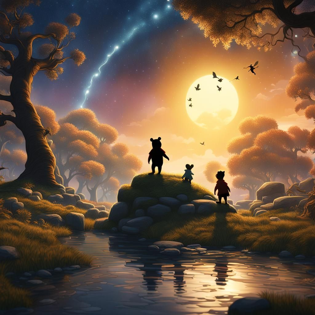 Piglet, Peter Pan and Tinkerbell, Fantasy Art