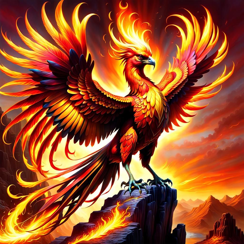Majestic Fiery Phoenix Bird in Digital Painting