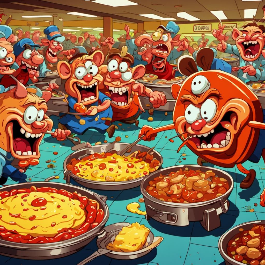 Ren and Stimpy Style Hillbilly Buffet Brawl