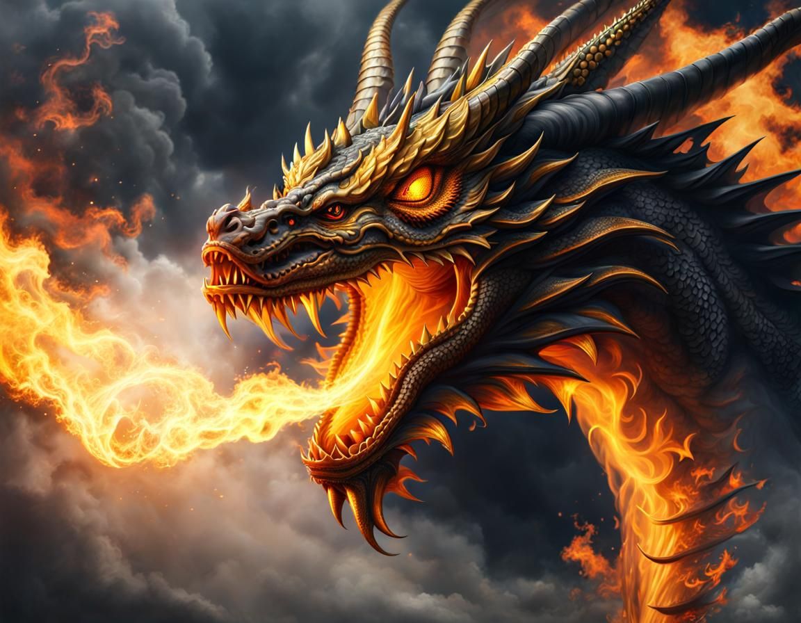 Hyperdetailed Fire Dragon with Blazing Flames
