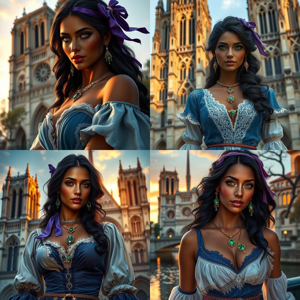 15th Century French Romani Dancer in Notre Dame de Paris, Da...