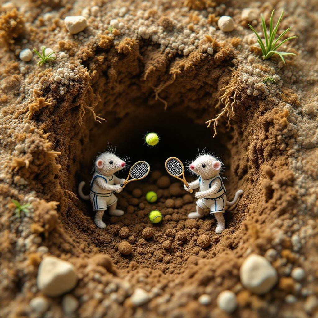 Moles Play Tennis Underground: Photorealistic Rendering