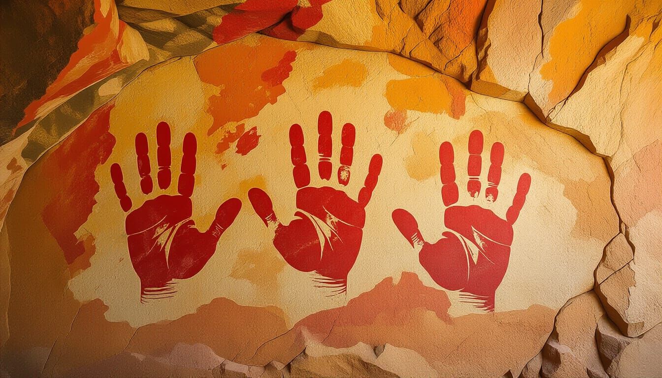 Prehistoric Cave Painting of Red Handprints