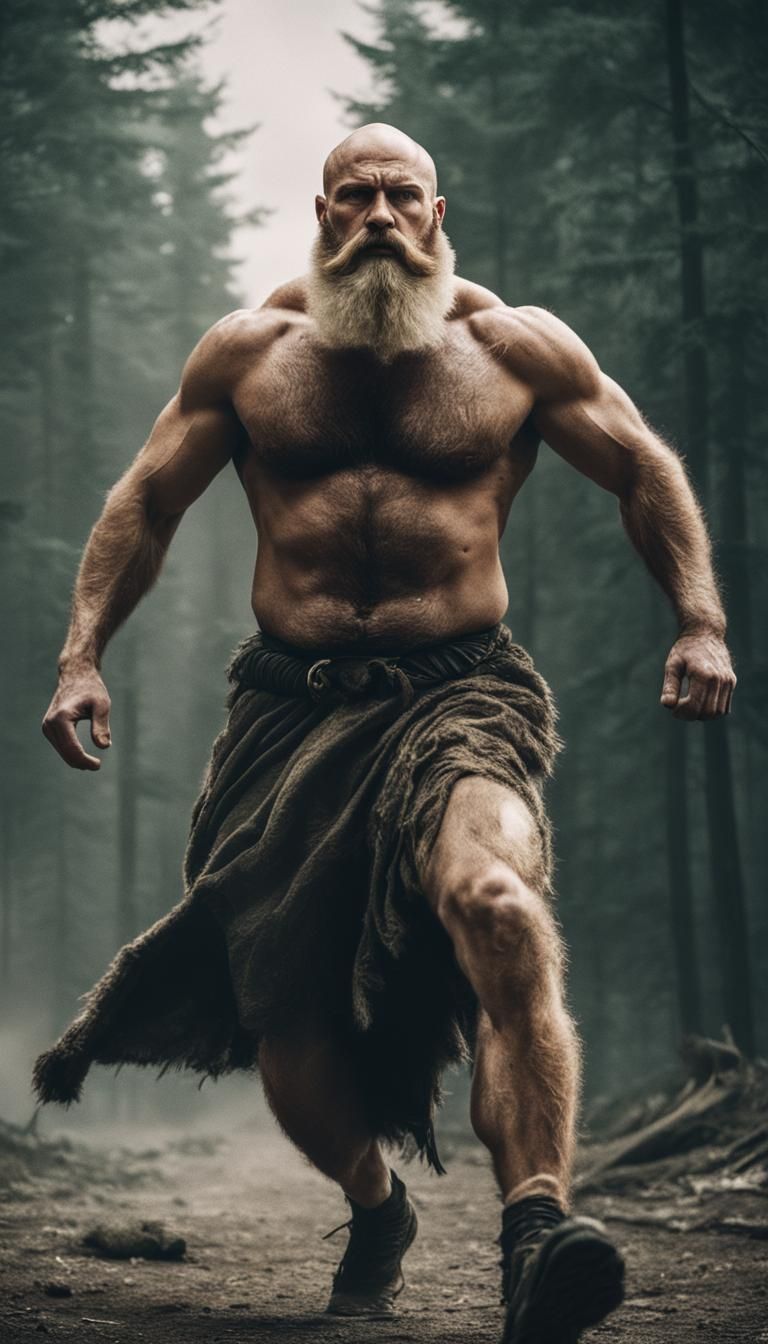 Epic Lion Man in Thunderstorm: Cinematic Film Still