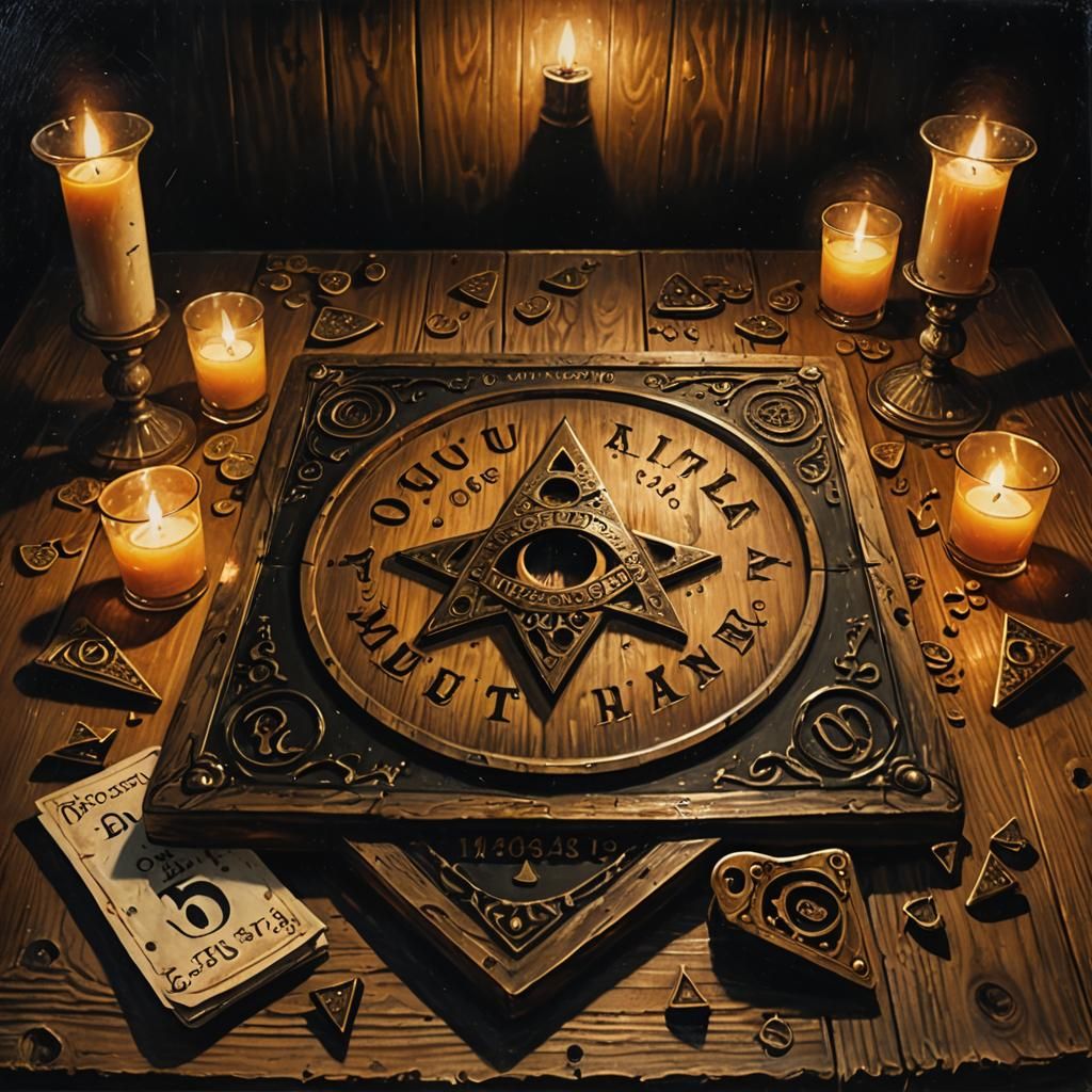 Eerie Ouija Board Still Life in Dark Romanticism Style