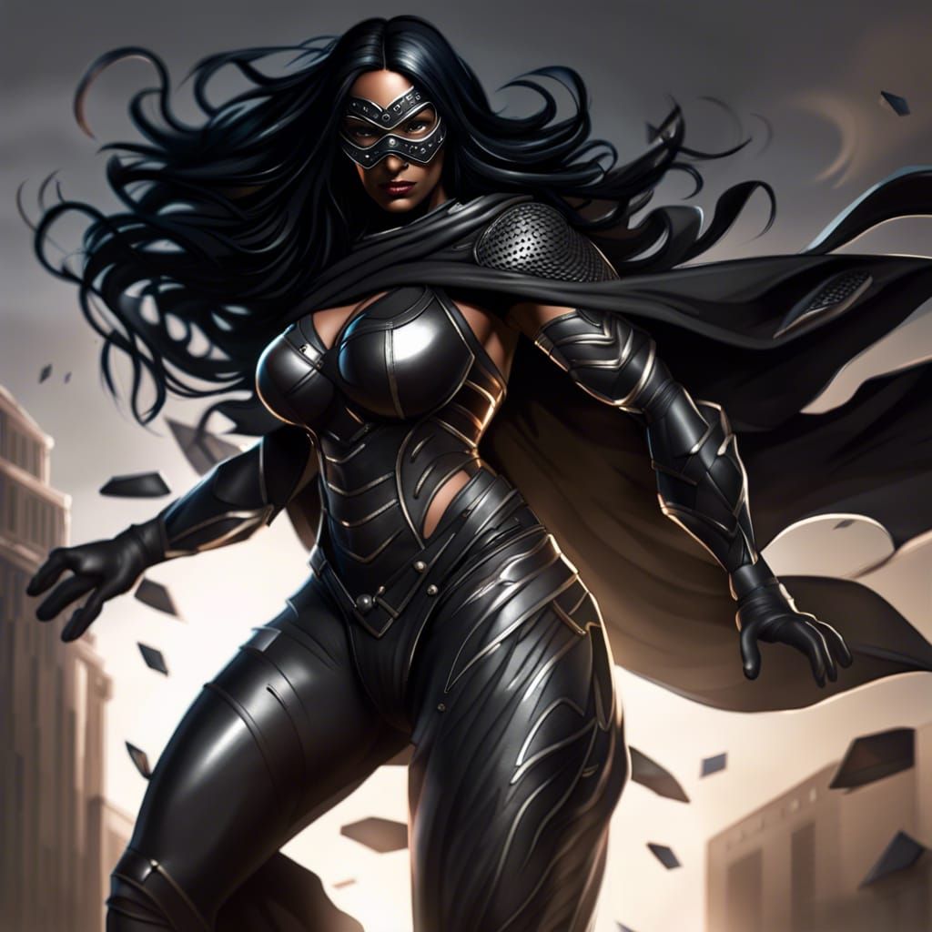 Indian Superheroine in Tactical Armor on Rooftop