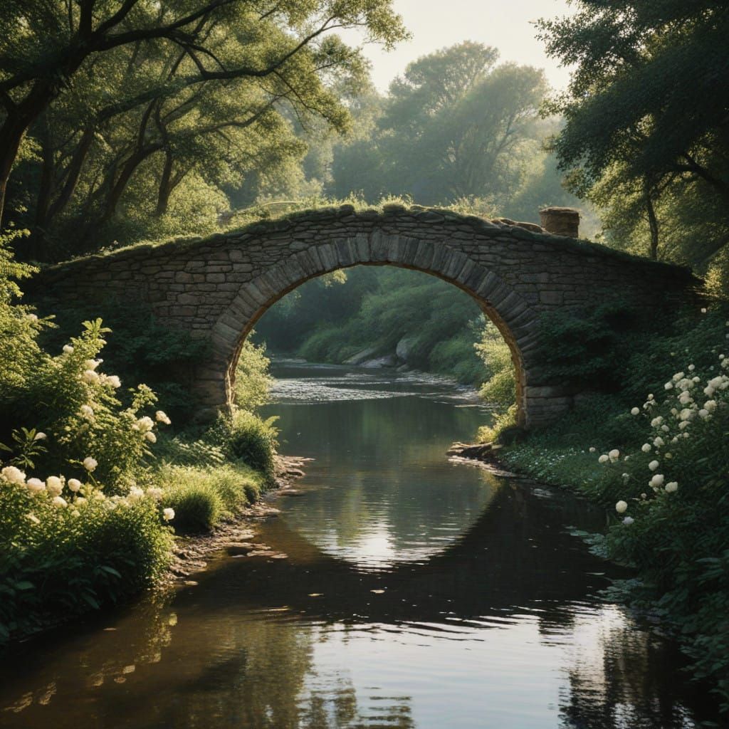 Ethereal Garden Oasis in a Lush Pastoral Scene