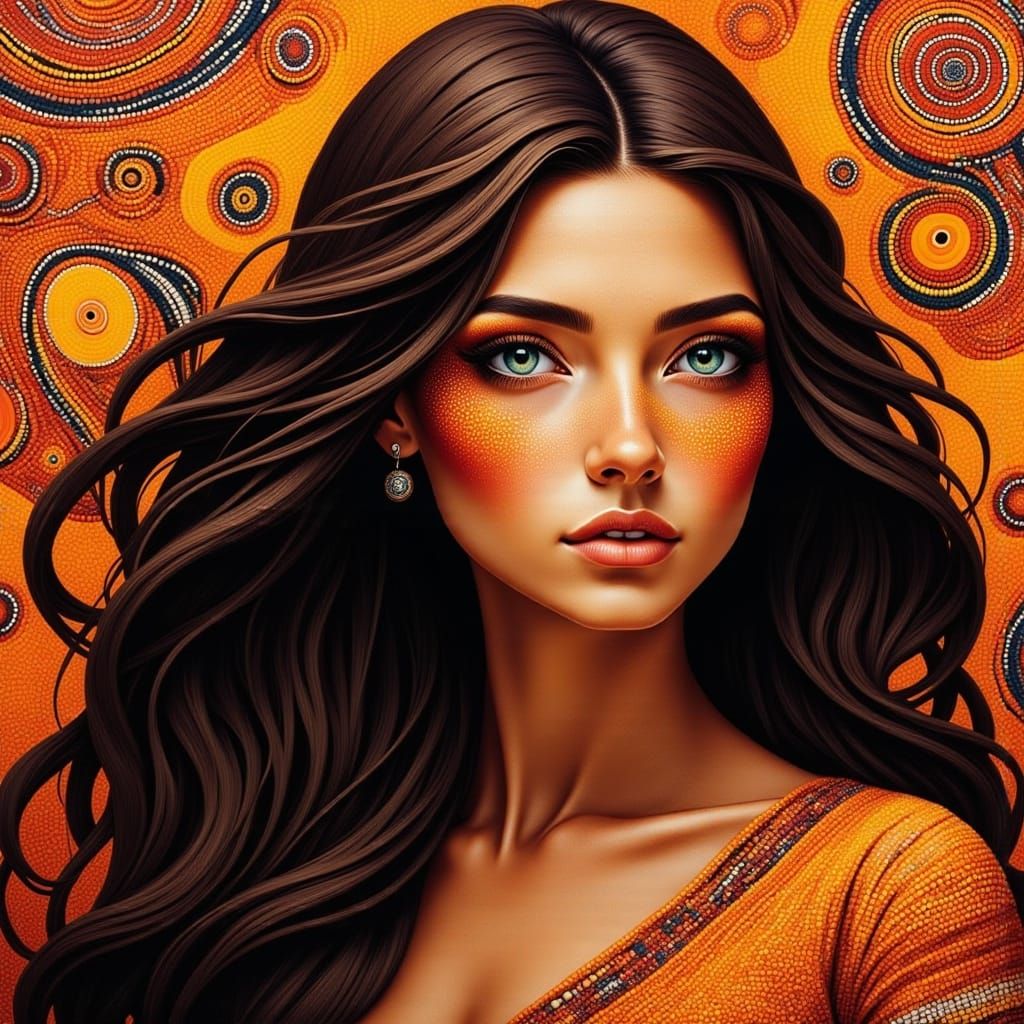 Ethereal Woman in Earthy, Aboriginal-Inspired Splendor