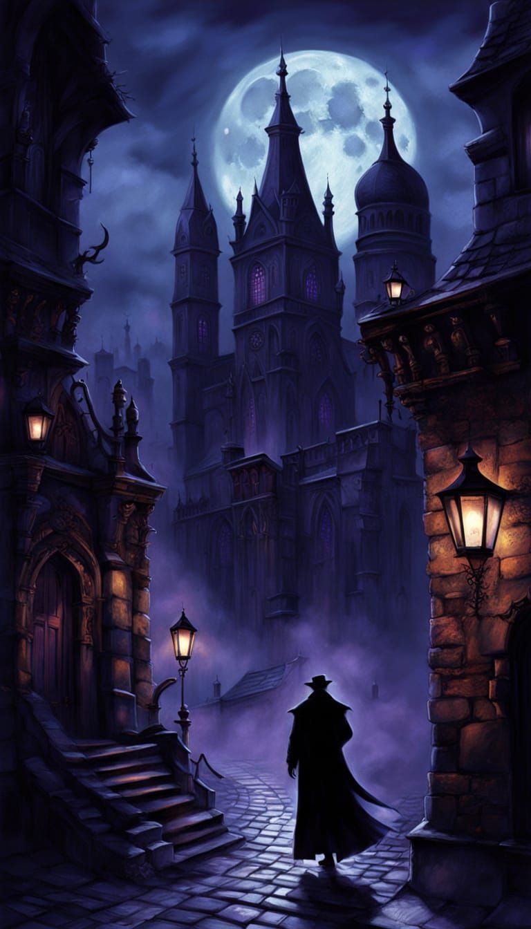 Gothic Vampire Rises Above a Fog-Shrouded City in a Haunting...
