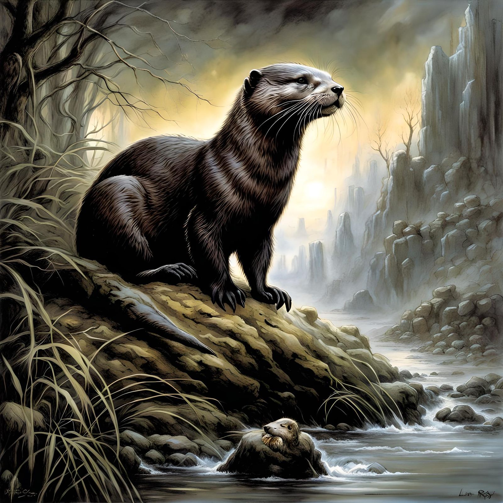 Otter in Dark Fantasy Comic Style