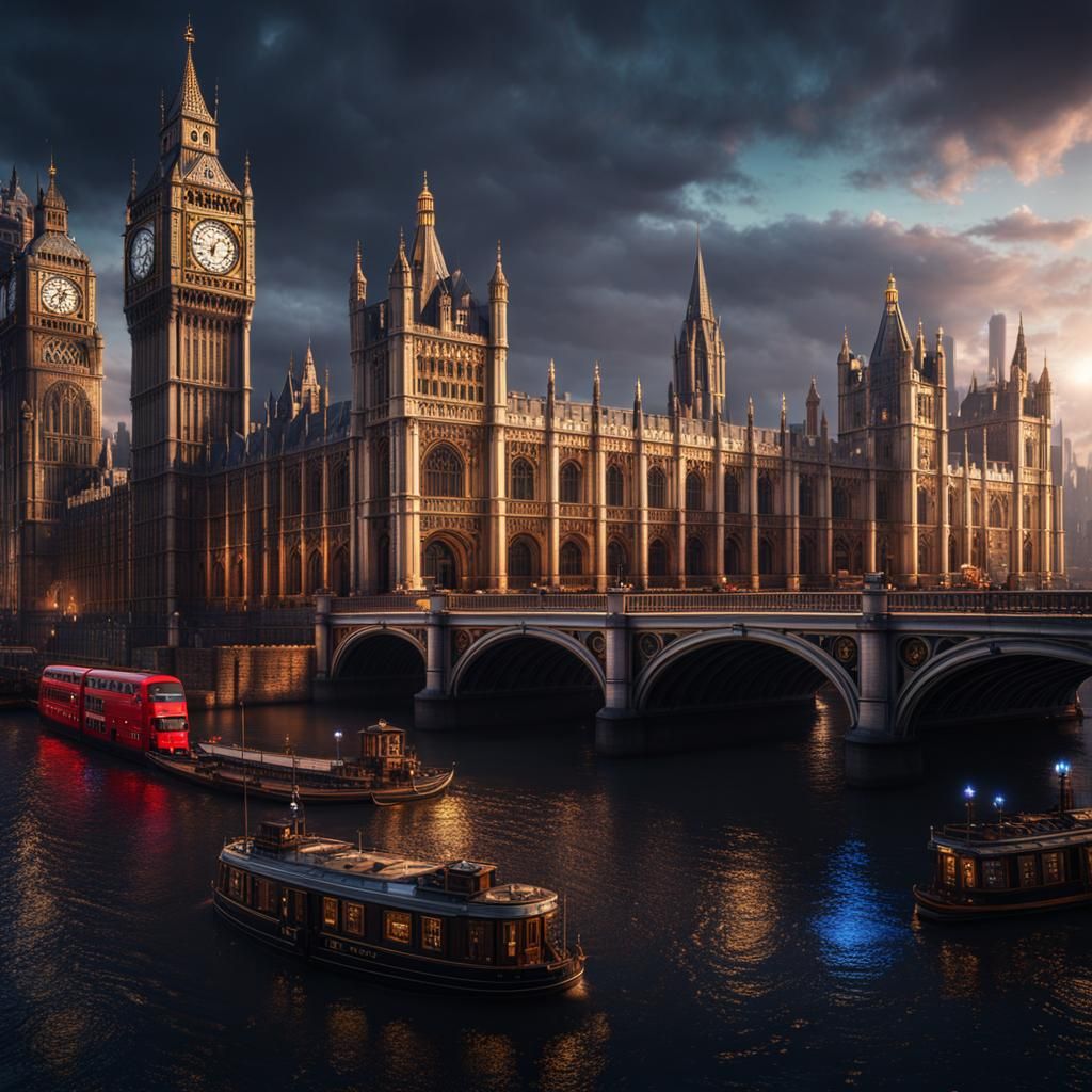 Fantastical London Cityscape in Detailed Matte Painting