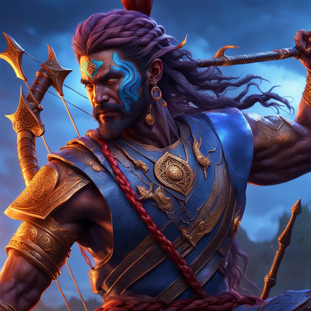 Rudra: Vedic Storm God Archer in Dark Fantasy Style