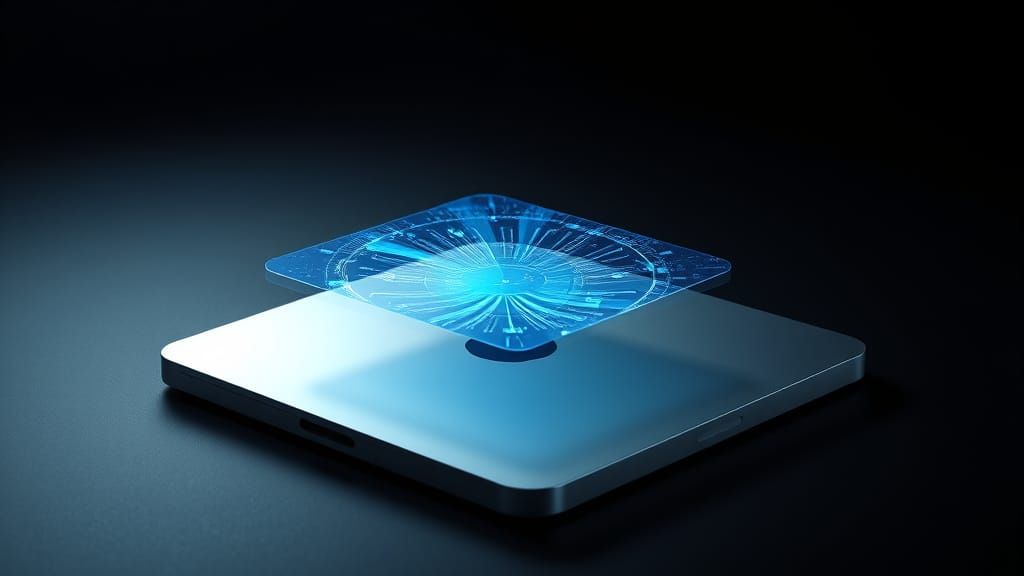 Sleek Futuristic Computer Pad with Holographic Display
