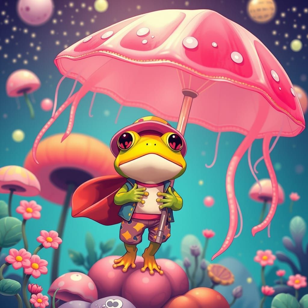 startled chibi frog in unusual predicament