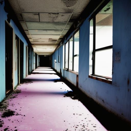 Eerie Abandoned School Corridor in Liminal Space