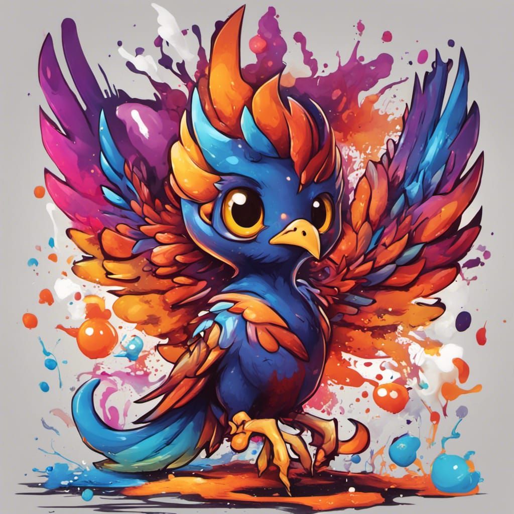 Colorful Chibi Phoenix in Graffiti Art Style