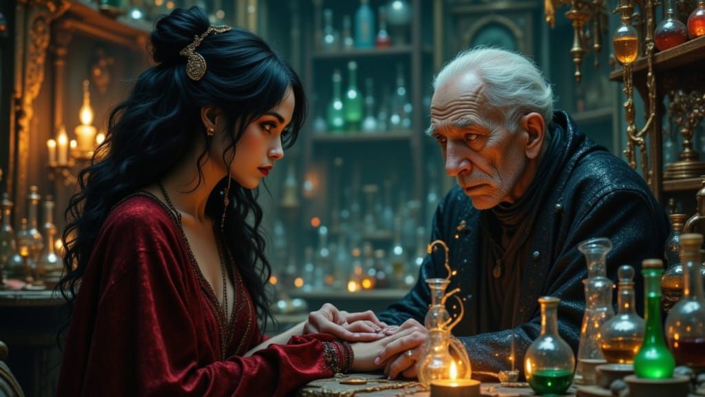 Alraune in a Mystical Alchemical Laboratory Portrait