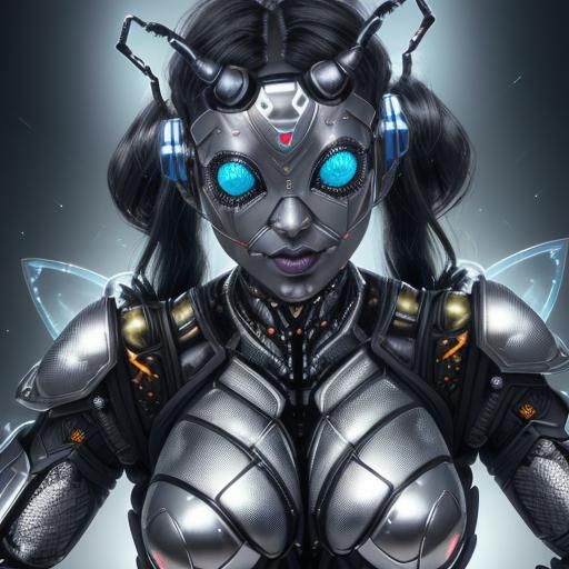 Cybernetic Bug-Woman Warrior with Silver Exoskeleton