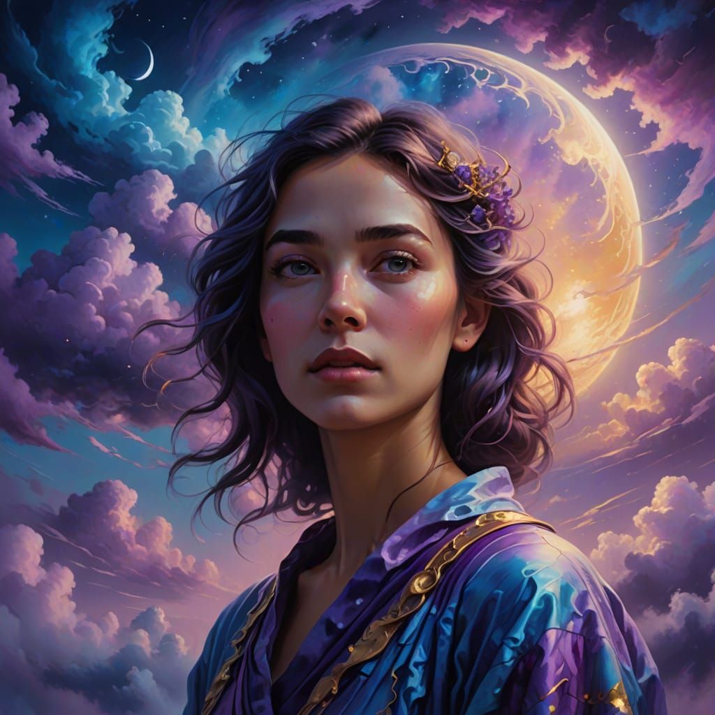 Surreal Dreamscape: Woman in a Vibrant Oil Painting