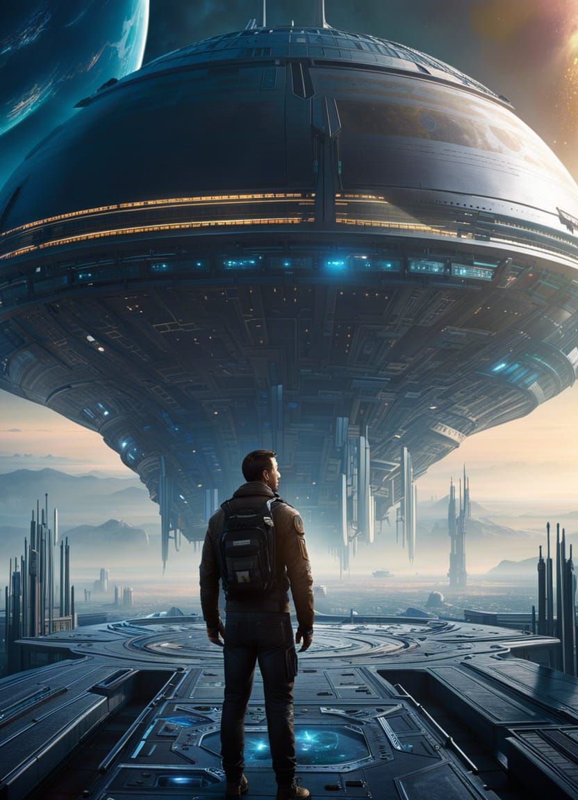 Sci-Fi Spaceport Cover Art with Dynamic Lighting