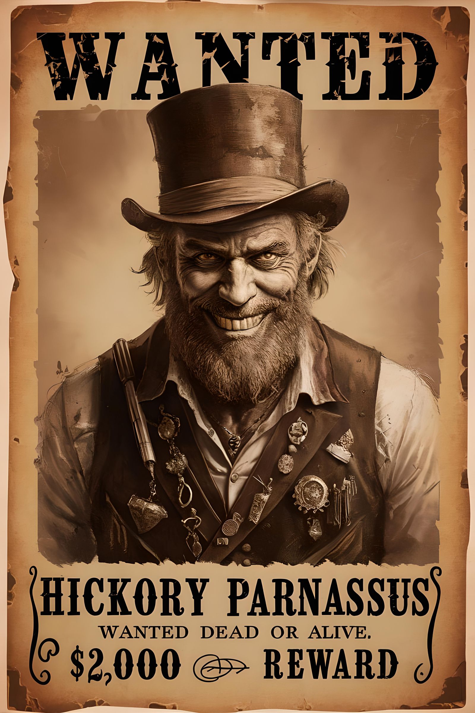 Vintage Wanted Poster of Grizzled Gunfighter