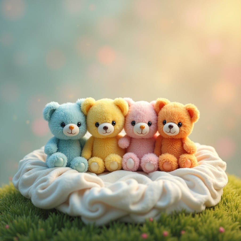 Whimsical Teddy Bears in Pastel Hues, Hyperrealistic Art