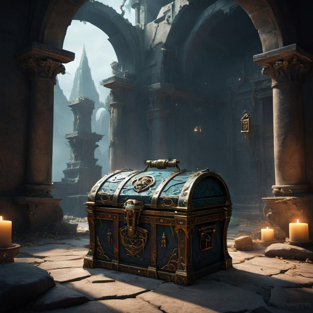 Luxurious Fantasy Treasure Chest in Exquisite Matte Painting...