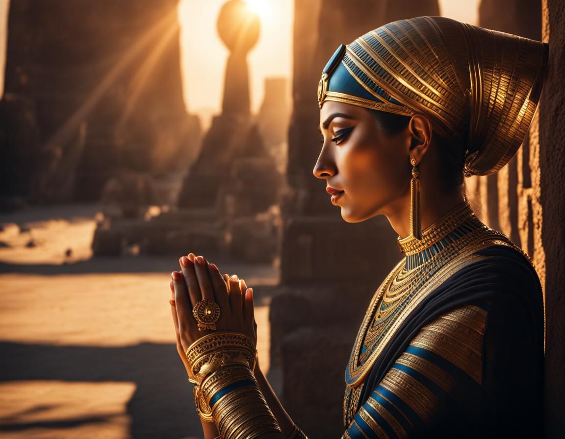Egyptian Priestess in Morning Sun: Hyperrealistic Image