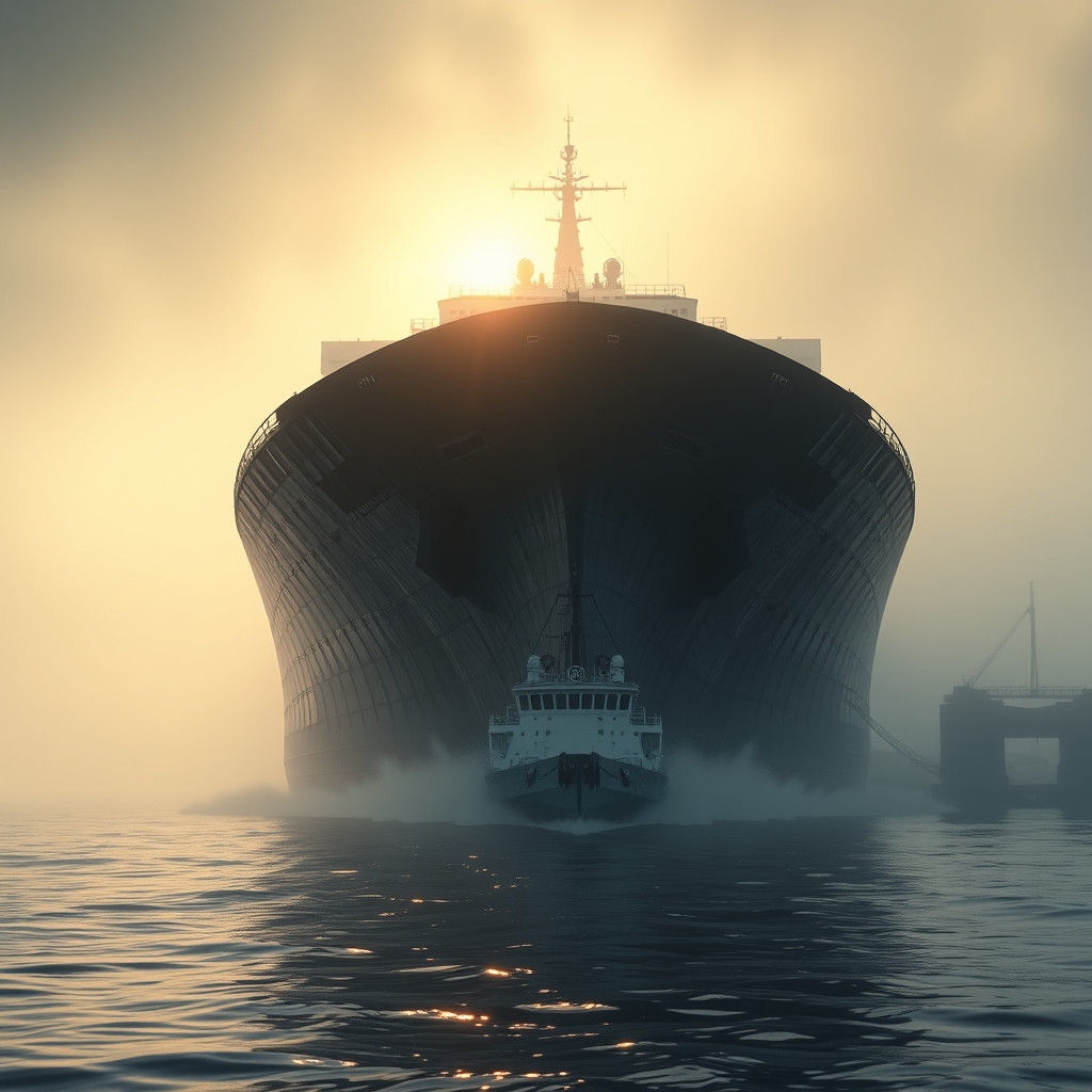 Ship Emerges from Fog in Detailed Matte Painting